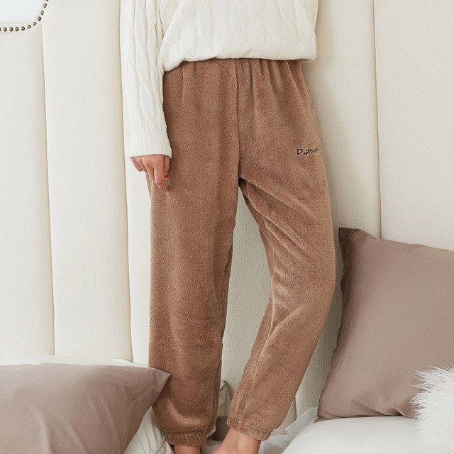 Dame flanell bukser dame & #39 ;s søvn pysjamas høst vinter varm hjemme wear casual lang bukse pyjamas 6 farger tykke bukser nattøy: Brun