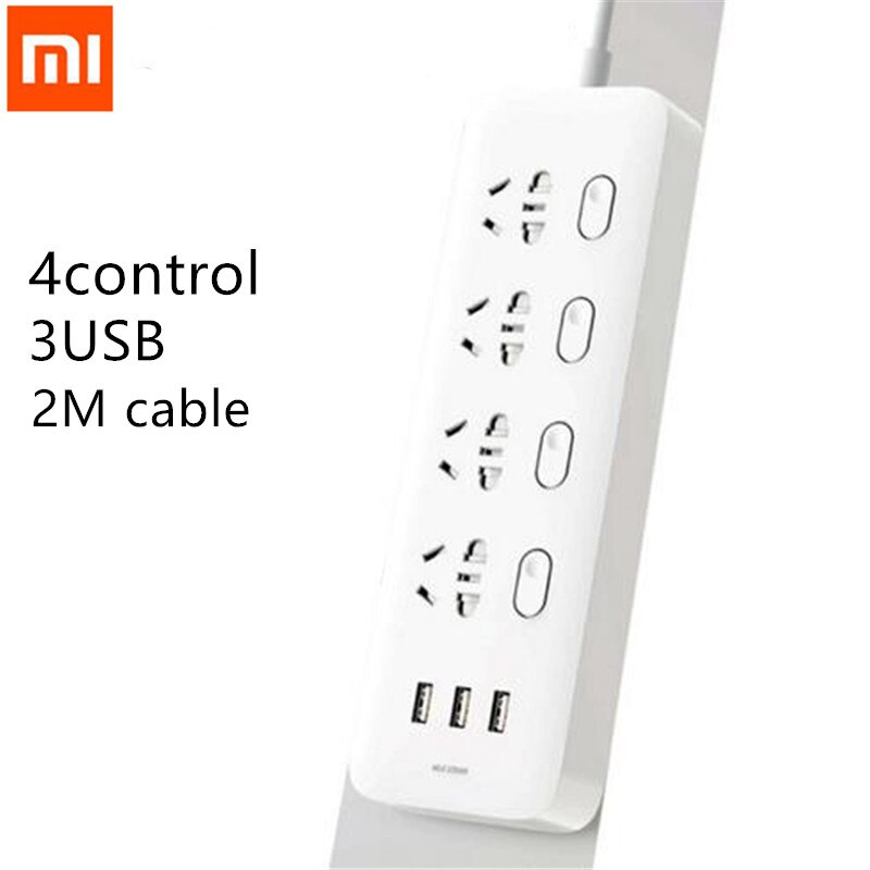 Original Xiaomi Mijia Power Strip 4 Sockets 4 Individual control Switches 5V/2.1A 3 USB port Extension Sockets Charger 2m cable