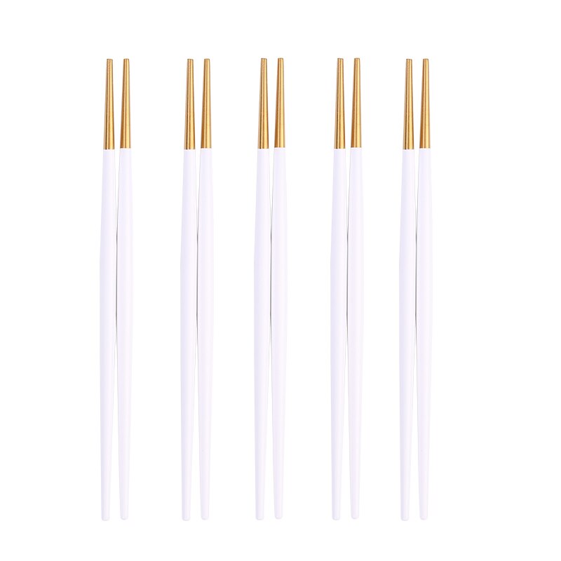 Stainless Steel Chopsticks Set 5pair Japanese Chop Sticks Multi Color Metal Chopsticks Reusable Food Sticks Sushi Hashi Baguette: white gold 5pair