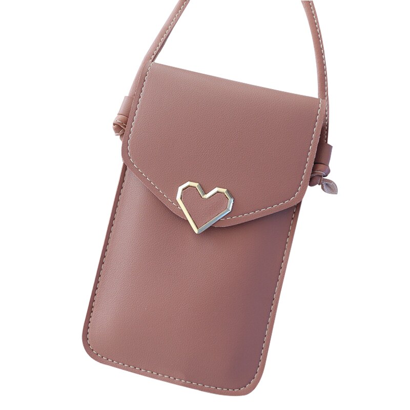 Pekskärm mobiltelefonväska kvinnors hjärtformade dekorativa genomskinliga enkla retro telefonväska dagligen hjärtformad