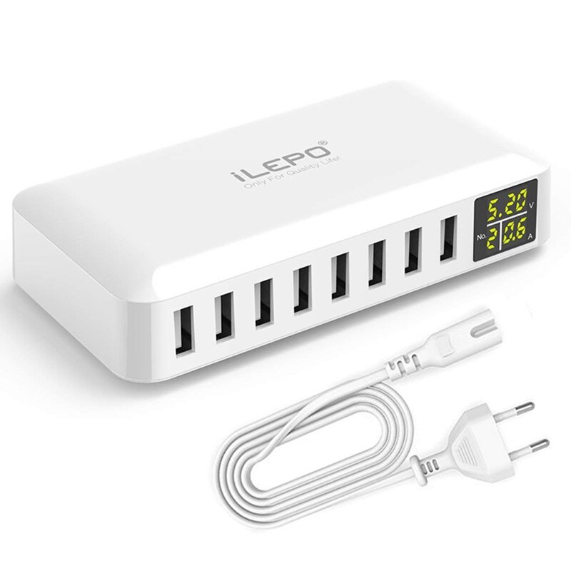 Ilepo  i6 usb-ladegerät, 8-- port-handyladegerät mit lcd-display, 5v x 8a-port für handy, tablet, powerbank, intelligentes schnellladen