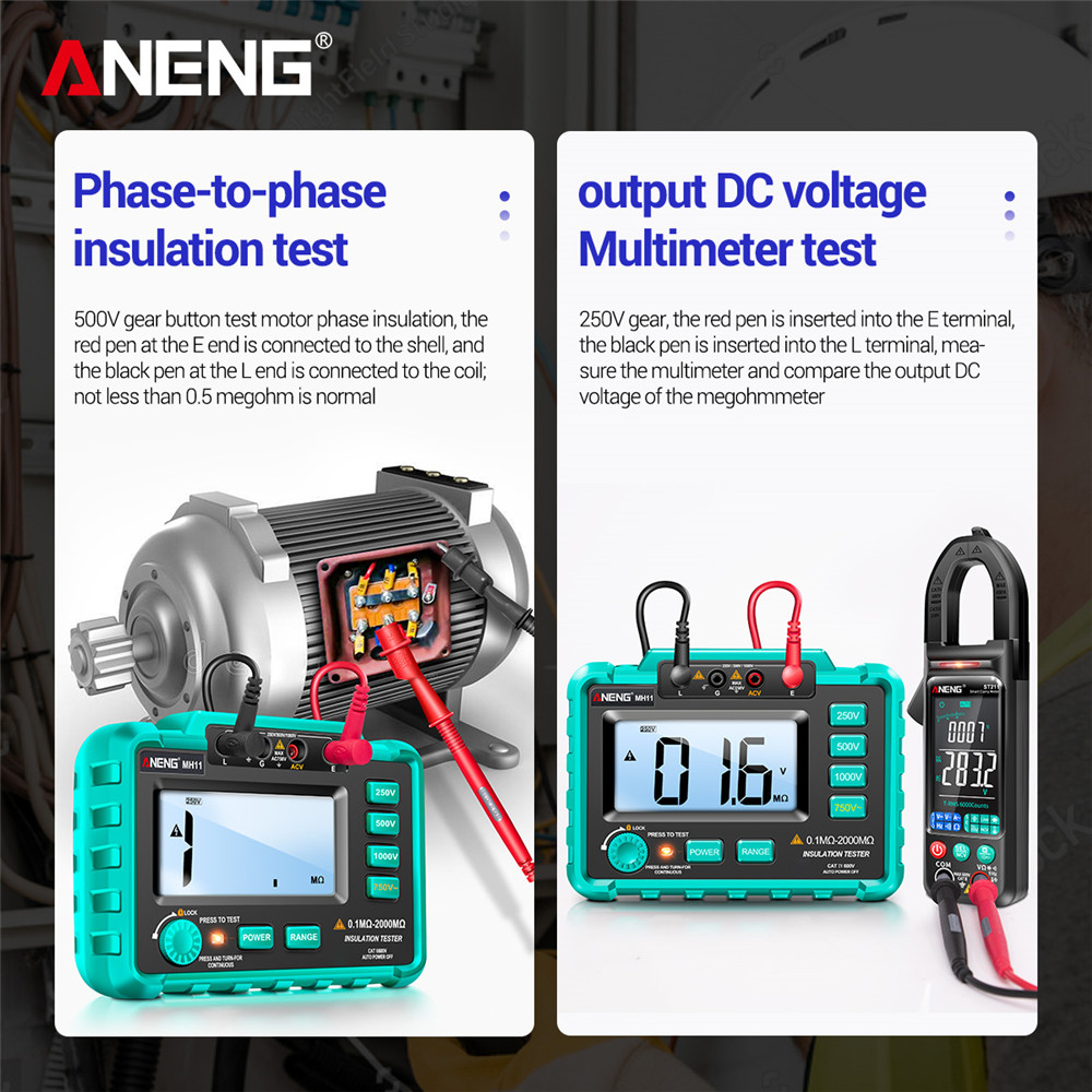 Aneng MH11 Isolatie Aarde Weerstand Tester Digitale Ground Resistance Meter Ohm Voltage Tester Megohmmeter Megger Meter