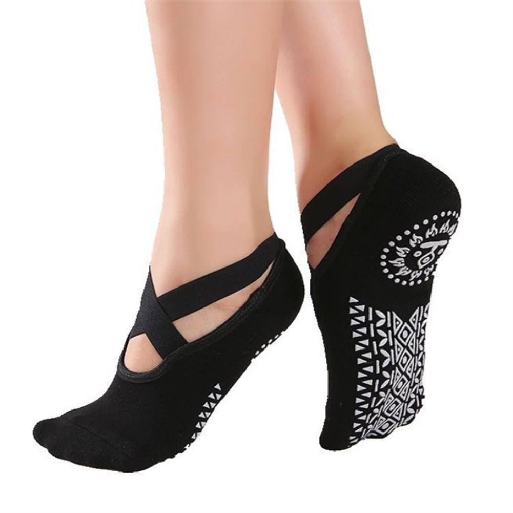 1 paar Frauen Bandage Yoga Socken Silikon Pilates Ballett Socken Fitness Anti-Unterhose Gedruckt Sport Socke Gute Griff Für mädchen: Schwarz