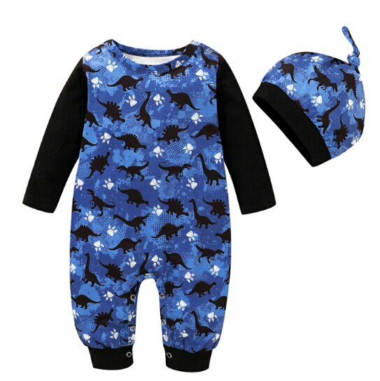 0-24M Neugeborenen Baby Jungen Dinosaurier Druck Rundhals Langarm Gesamt und Hütte: B / 24M