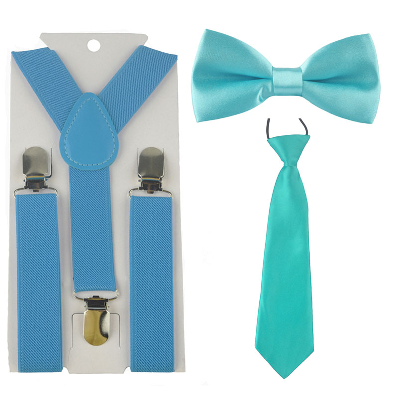 3Stck Schule Jungen mädchen freundlicher freundlicher befestigen elastische Hosenträger für hemd suspensorio Krawatte Bowties schmetterling Krawatte einstellen TR0001: Meer Blau