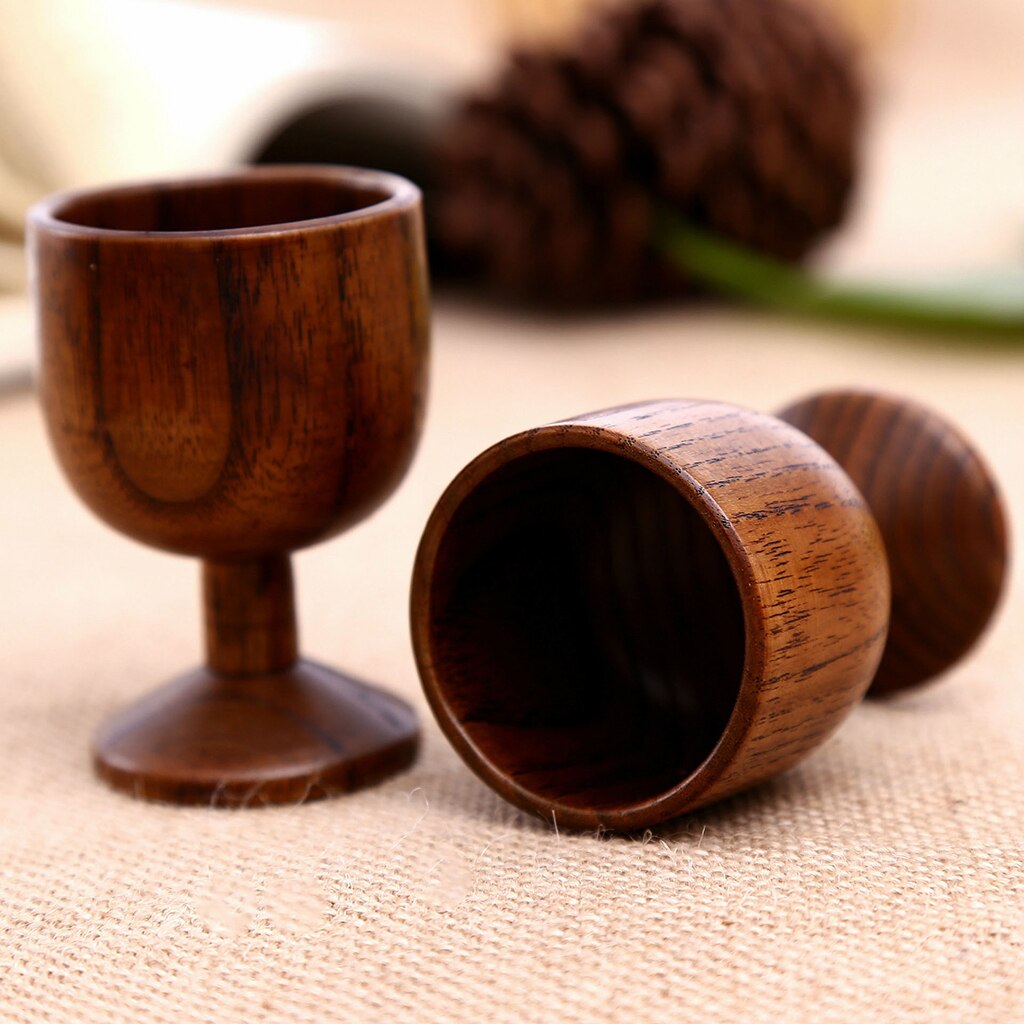 Wood Wooden Goblet Red Wine Cup Handmade Tea Cup Wedding Party Favor 7cm