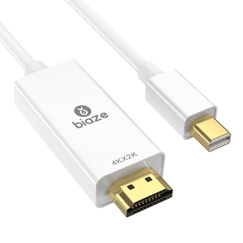 Biaze 4K MINI Displayport DP to HDMI Adapter 1.8M 3M Display Port Converter For Laptop Projector Displayport to HDMI Thunderbolt: White 3M