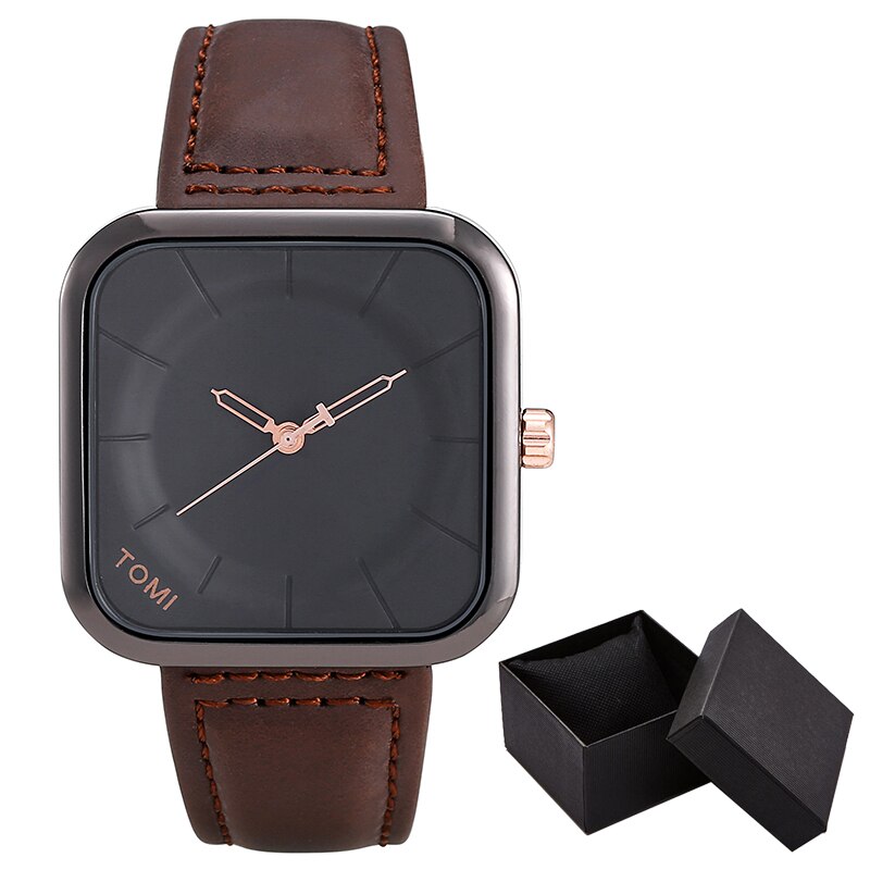Casual Watch for Men Simple Square Dial Case Men Quartz Wrist Watches Leather Wristwatch Mens Minimalist Black Brown Clock: 06 WITHBOX