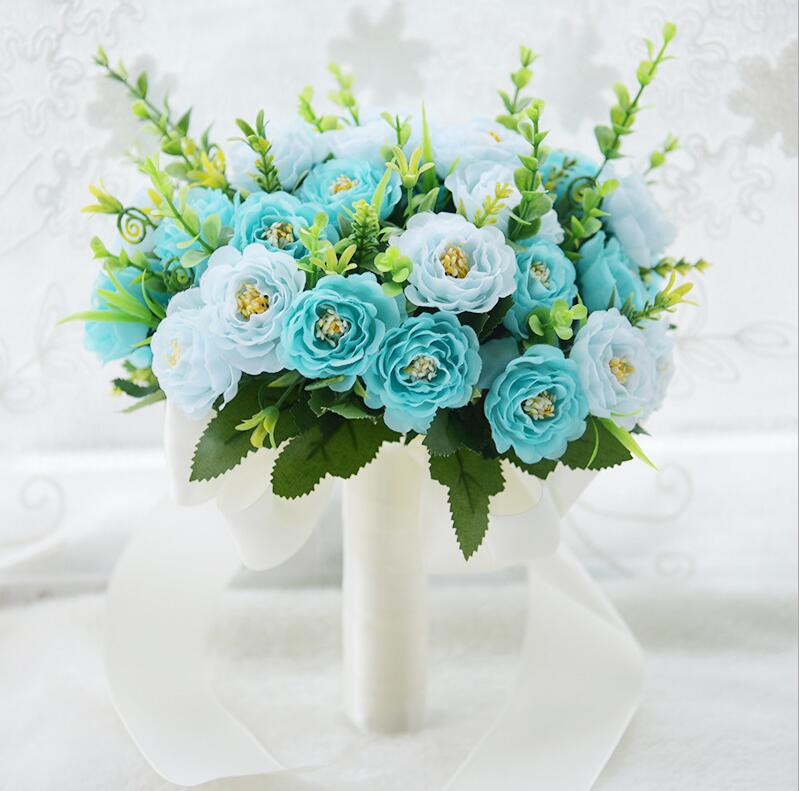 Bridal bloemen Boeket Bruiloft Boeket Kunstbloemen Voor Bruidsmeisjes Roze zijde bruidsboeketten De Mariage Bruidsboeket S4: Blue