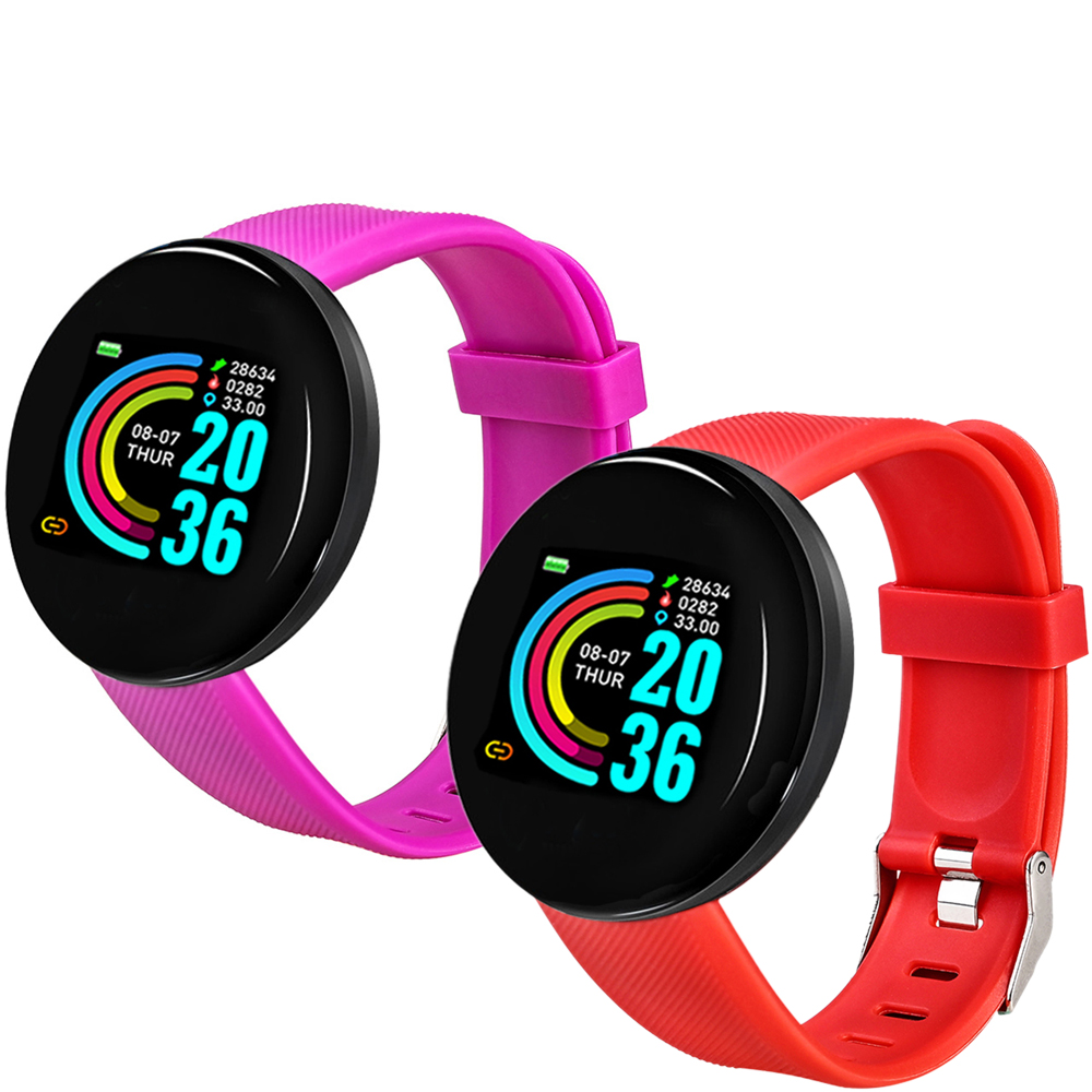 2 PCS D18 Heart Rate Smart Bracelet Man Activity Tracker Smartwatch Sports Tracker Smart Band Wristwatch for Android IOS: Purple and Red