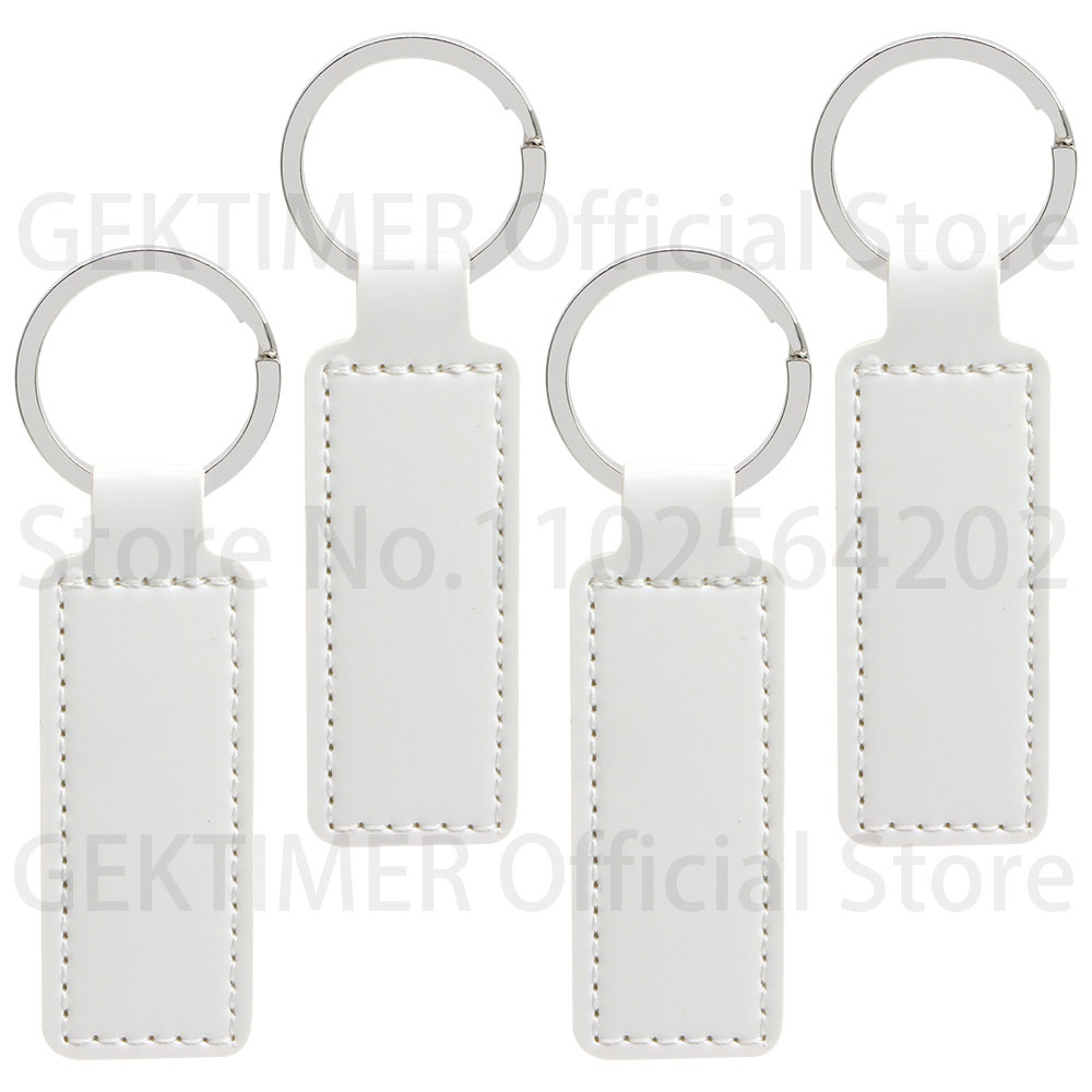 10 Stuks Heldere PU Lederen Sleutelhanger dubbelzijdig Customiz Auto Draad Metalen Hanger PU Sleutelhanger Eenvoudige Sleutelhangers Keyholde: WHITE
