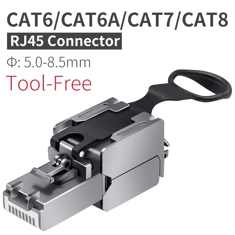 CNCOB Tool-Gratis Zinklegering Afgeschermde 8P8C RJ45 Connector Compatibel met Cat6/Cat6A/Cat7/Cat8 Beëindiging plug voor Ethernet Kabel
