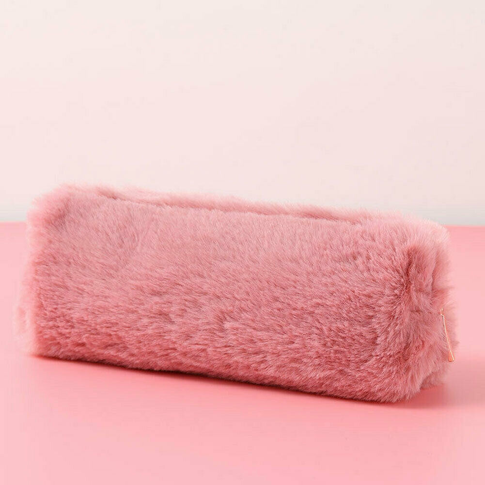 neueste Heiße Mädchen Solide Nette Plüsch Fuzzy Flauschigen Bleistift Fall Make-Up Tasche Geldbörse Lagerung Tasche Münze Geldbörsen: Burgunder