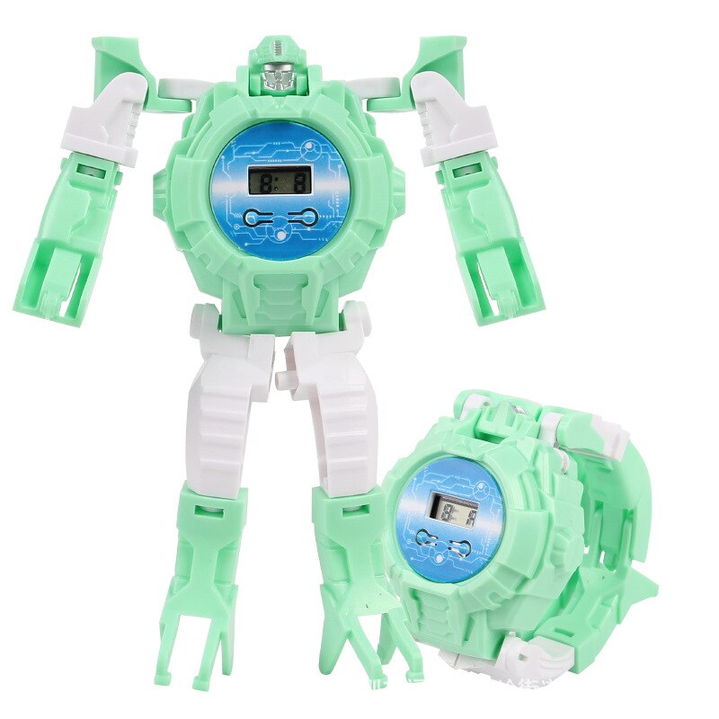 Cross Border Stall CHILDREN'S Cartoon Electronic Transformers Robot Watch Douyin Toy Items: Green OPP Bag