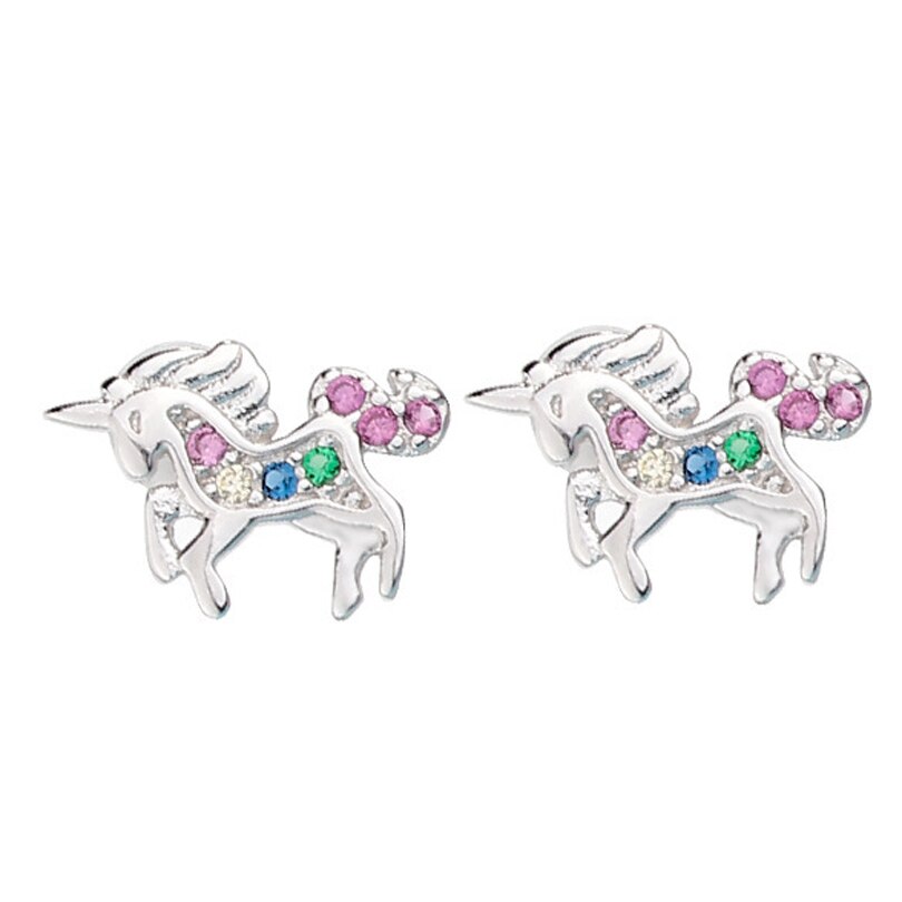 Einhorn Stud Ohrringe 925 Silber Multi-Farbe Strass Kleine Herz Katze Regenbogen Ohrring Für Frauen Hochzeit Modeschmuck: HE025