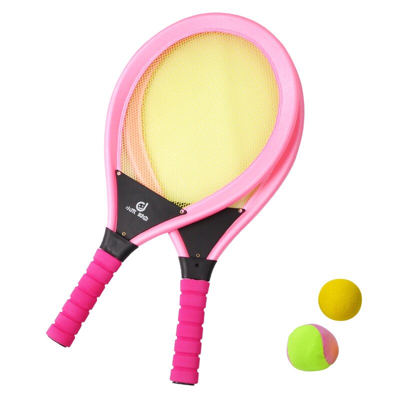 Børnetennisracketsæt, nbr-badminton-tennisketsjere bolde-sæt, børnetracketspil legetøjssæt, leg på stranden eller græsplænen: Lyserød