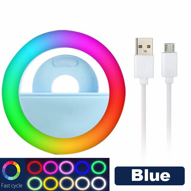 Universele Led Selfie Ring Licht Voor Mobiele Telefoon Draagbare Rgb Kleurrijke Flash Lamp Verlichting Voor Vlog Mobiel Live Fill Verlichting: Blue