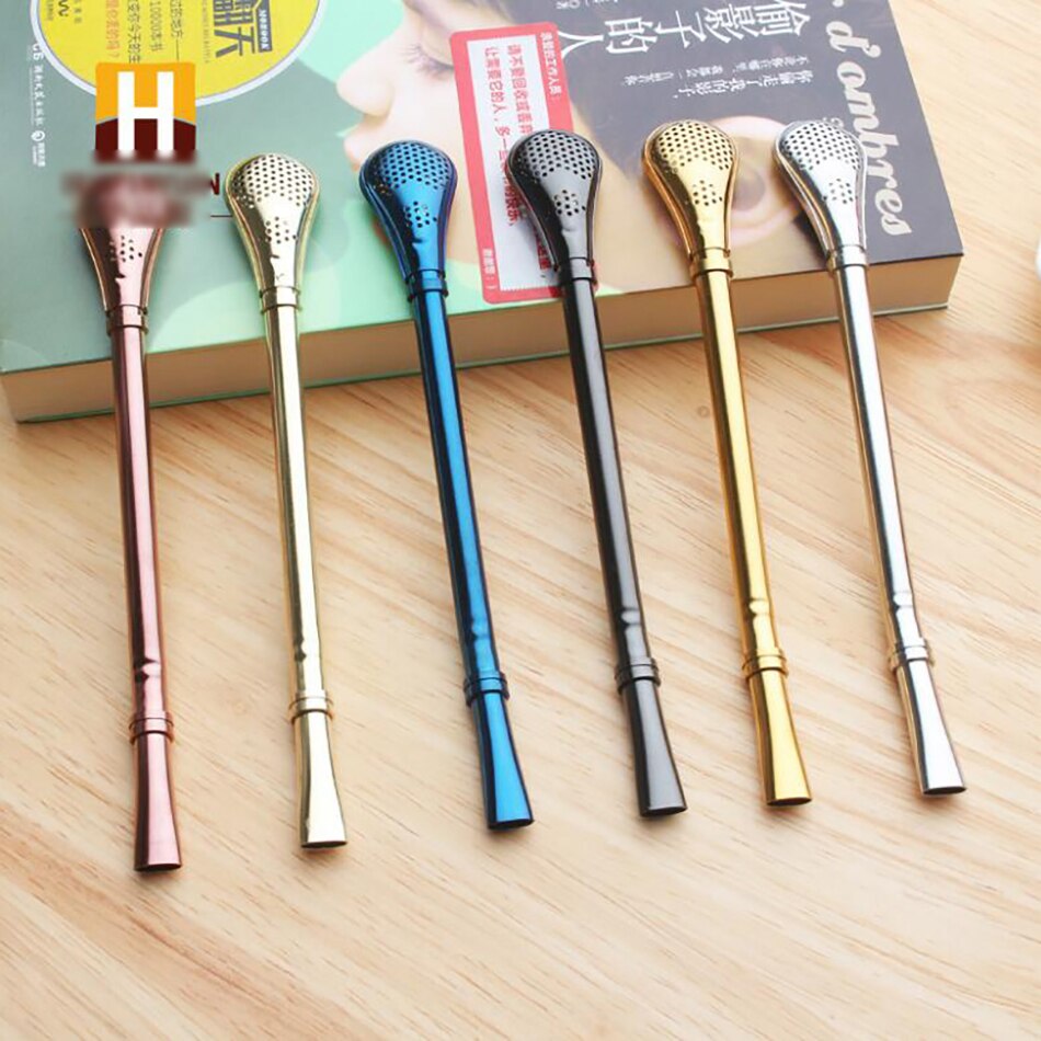 Stainless Steel Tea or coffee Straw tubes and Spoon Tea Filter Stick Spoon Tea Strainer Cocktail Shake bar Party Supply