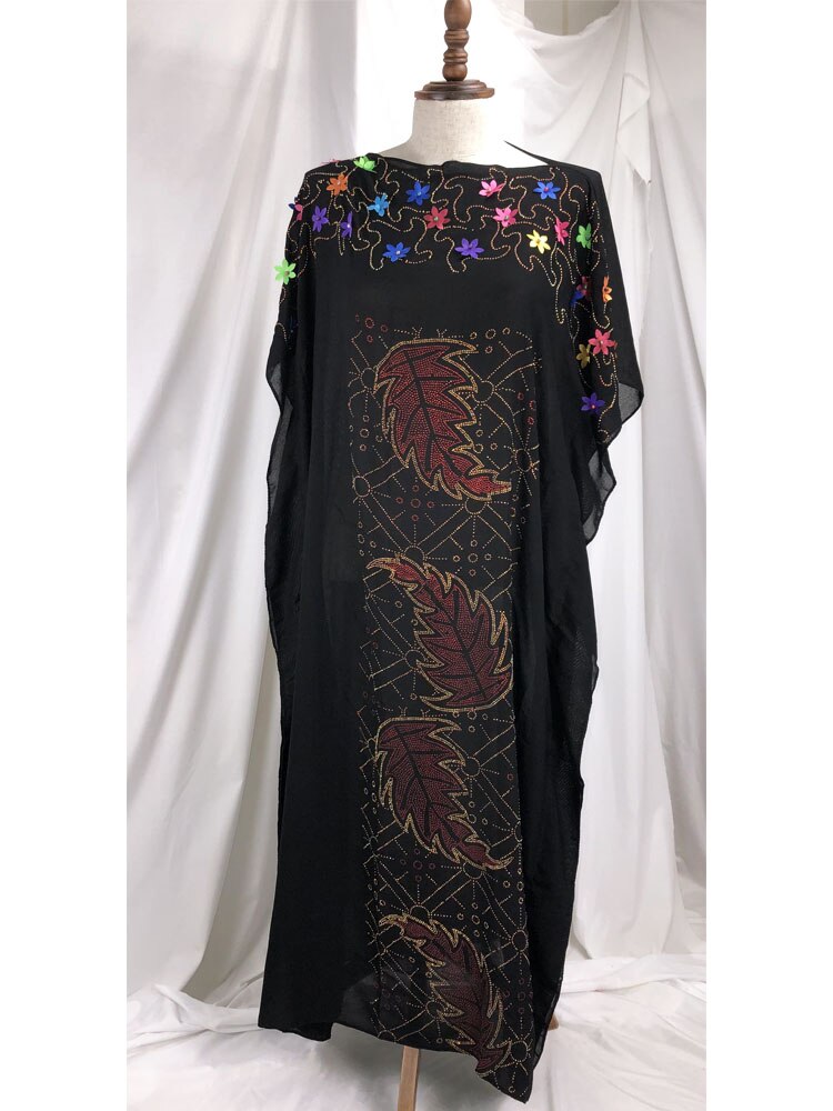Black African Dresses For Women Africa Clothing AFrican Bazin Chiffon Long Stick Diamond SLeeve Dashiki Dress Lady