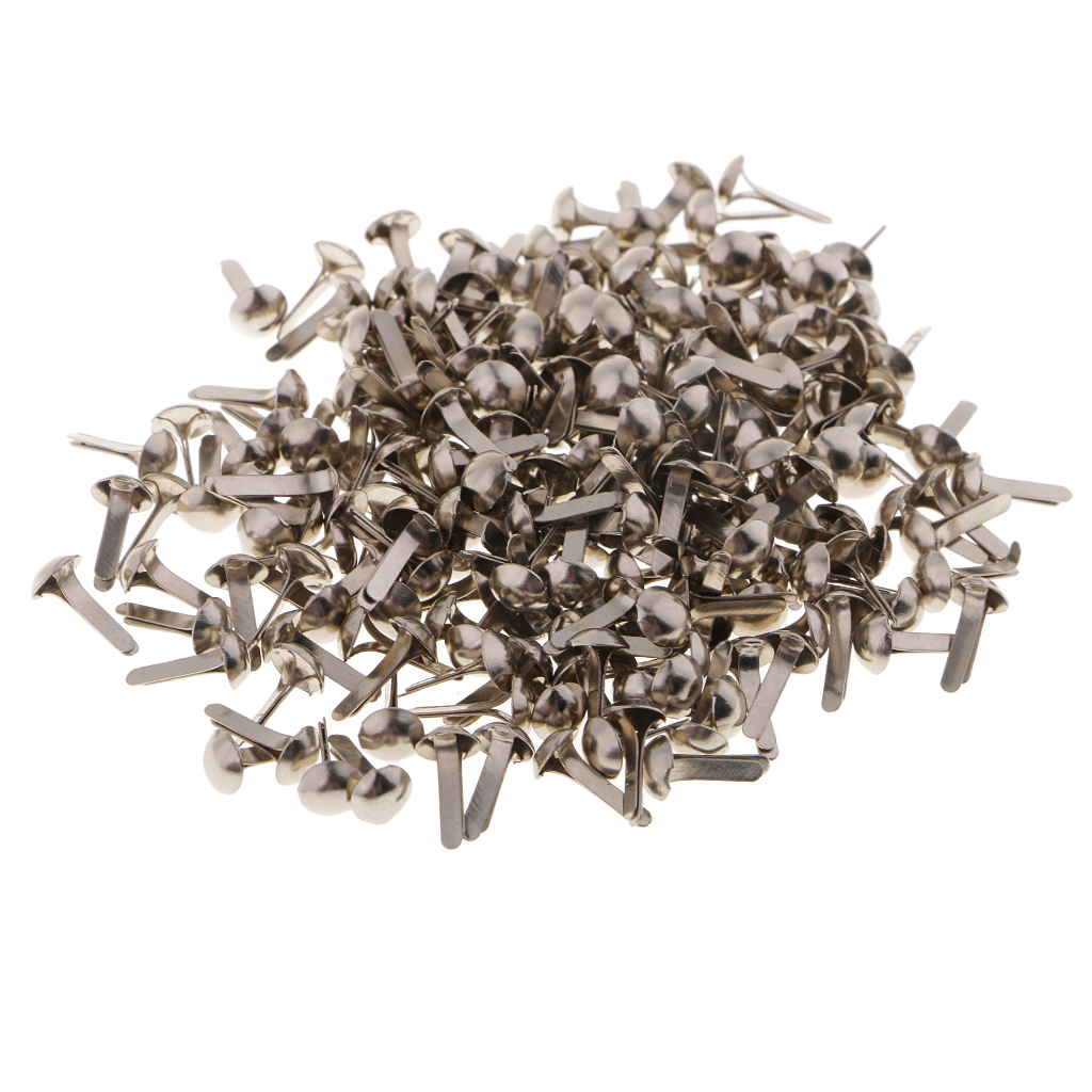 Attache décorative pour enfants | 200 pièces, tête ronde en papier métallique, Brad 4.5mm: Silver