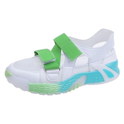 été crochet & boucle femmes sandales arc-en-ciel coloré maille chaussures femme sandales grosse plate-forme chaussures décontractées femmes sandales: green / 35