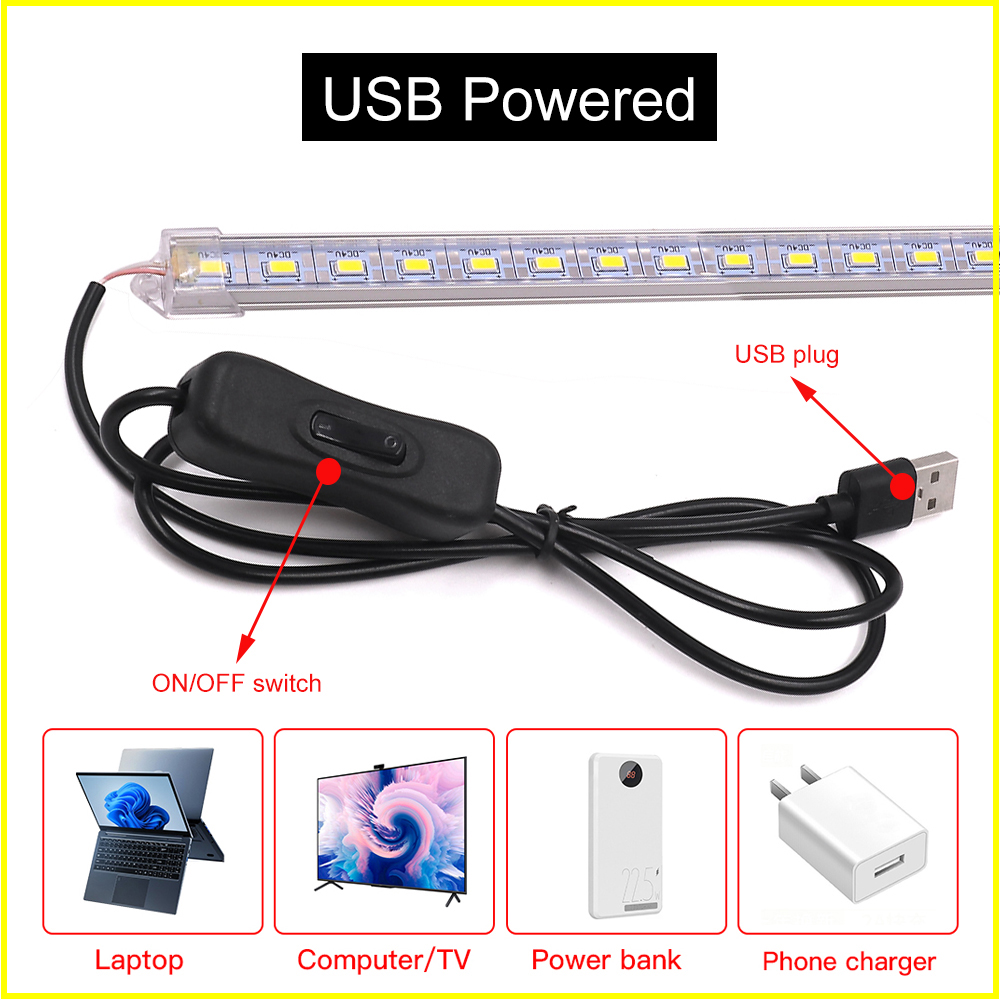 Barra de luces LED USB, tira de luces LED rígida de 5V 5630 con interruptor debajo del armario, lámpara de iluminación para habitación de cocina, 10/20/35/40/50cm