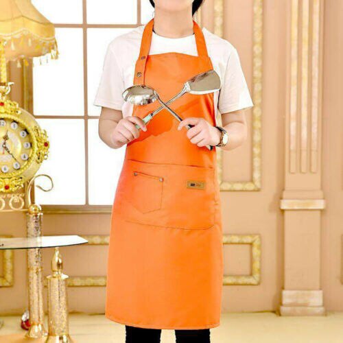 Delantal Unisex de lona vaquera con bolsillos, artesanías de carnicero, cocineros, cocina, barbacoa, liso, , 1 ud.: Naranja