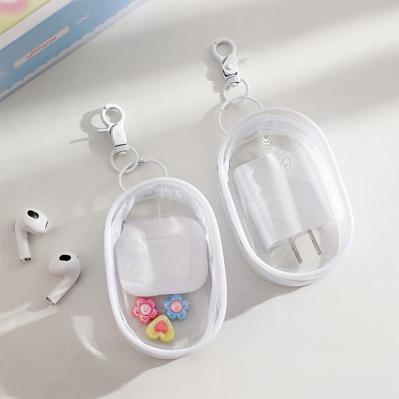 Jewelry Organizer Transparent Storage Box Headphone Pouch Coin Purse Cute Doll Bag Dustproof Case With Keychain