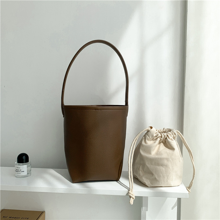 Bolso casero para mujer, bolso Retro de cuero suave portátil 2025, bolso de cubo que combina con todo, bolso de hombro para ir al trabajo, bolsos y bolsos: Nude