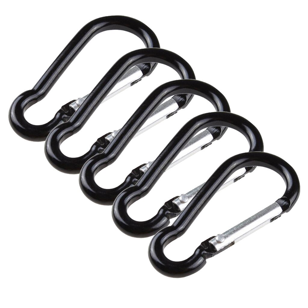 Mosquetón tipo D de aleación de aluminio negro, 10 Uds., Clip de resorte para exteriores, llavero con ganchos, escalada, Camping, senderismo, #50: 5 pcs