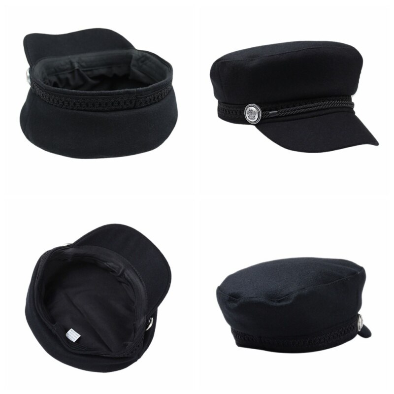 Casual Street wear cuerda gorra plana sombrero negro invierno gorro lana mujeres botón Cap