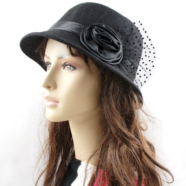 roses dome hat boutique rose flower ladies dome hat with gauze wool felt hat: Default Title