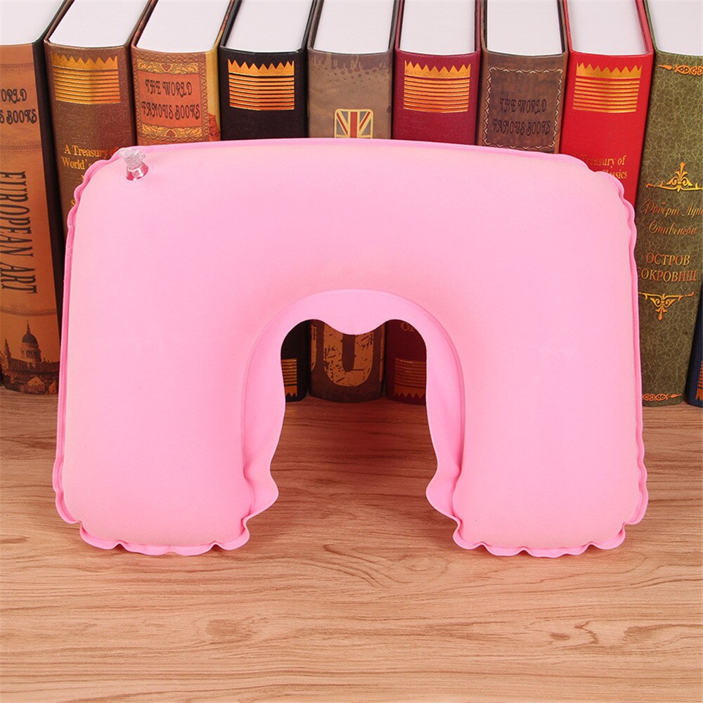 Inflatable U-shape Pillow Velvet Outdoor Air Pillow Sleep Cushion Travel Bedroom Car Beach Plane Rest Head Relax Home Textile: pink