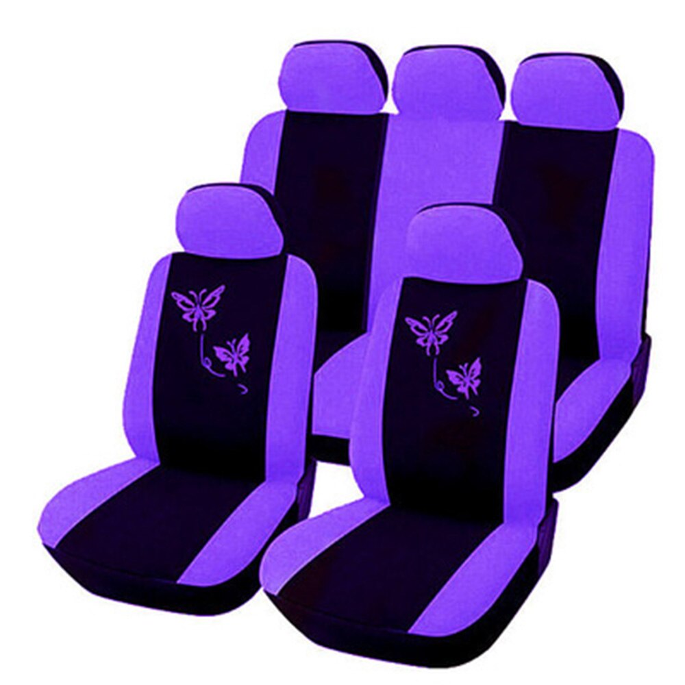 Handmade butterfly embroidery Car Seat Cover 100% Breathable Washable fit most automobile such for Kia for Ford for Hyundai: 5seats-E-purple
