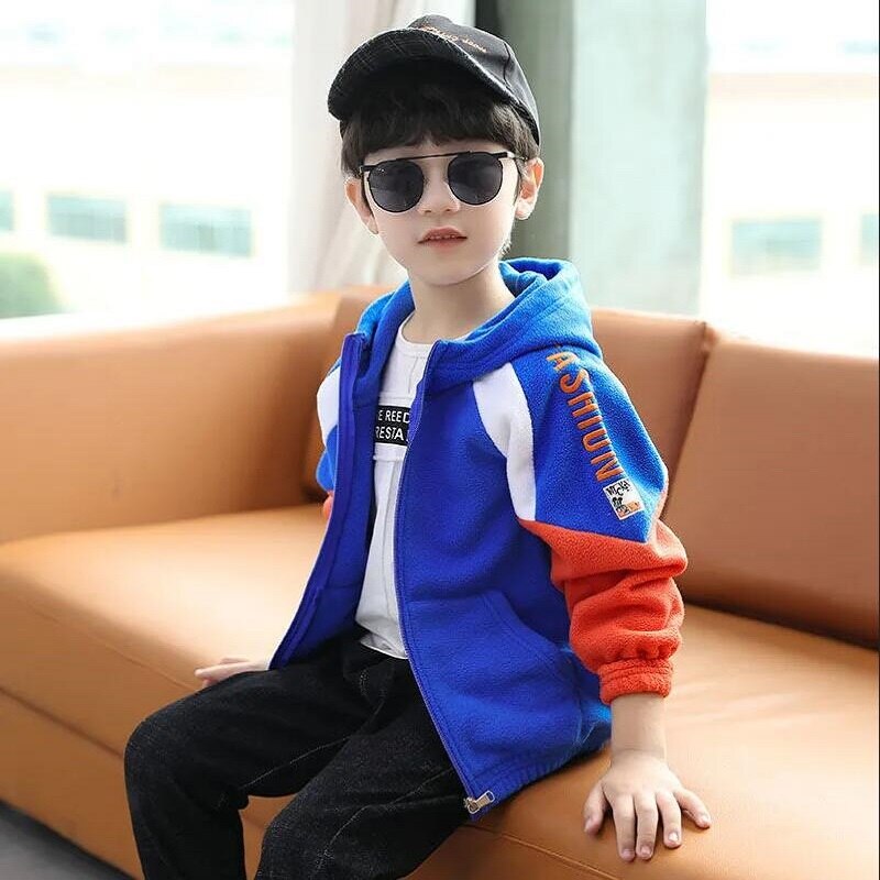 Capispalla per bambini primavera cappotto in pile per maglione Soft Shell con cappuccio per ragazzi scuola media pile polare per giacca abbigliamento per bambini: Orange / 4T