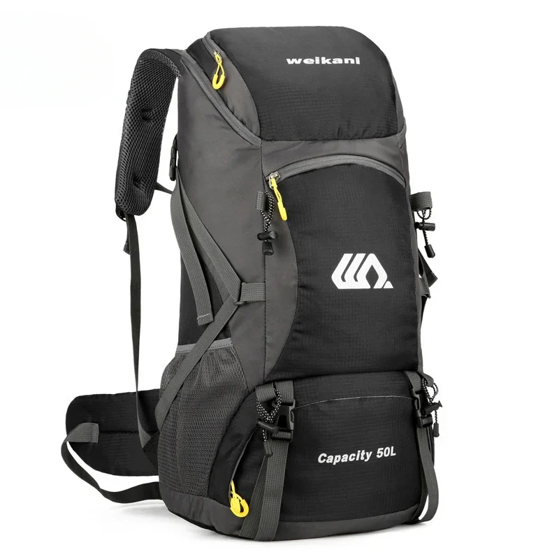 50L Travel Backpack Camping Men Large Hiking Bag Tourist Rucksack Waterproof Outdoor Sports Climbing Mountaineering Bag Luggage: black