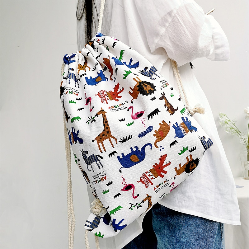 Dames meisjes dierenprint canvas trekkoord schouder messenger rugzak tas grote maat