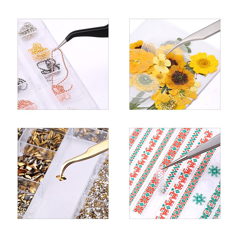 Nail Art Rhinestones Tweezers Stainless Steel Curved Straight Tweezer Nipper Picking Sequins Beads Stickers Nail Art Tool