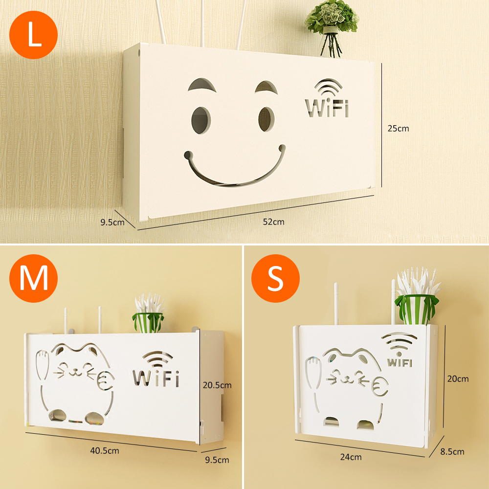 Wifi Router Shelf Wall mount Storage Boxes Cable Power Wire Bracket Storage Box Wood-Plastic Wall Shelf Hanging Plug Bracket Box
