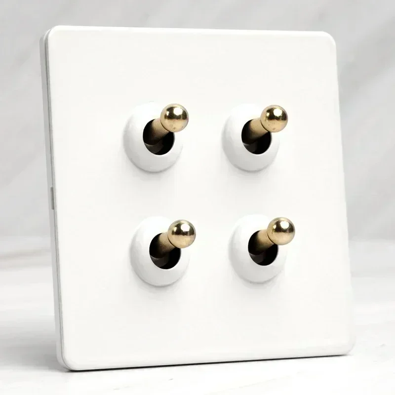 86 Type Retro White Wall Lamp Brass Lever Toggle Switch 1-4 Gang 2Way stainless steel EU FR UK Universal wall socket AC110-250V