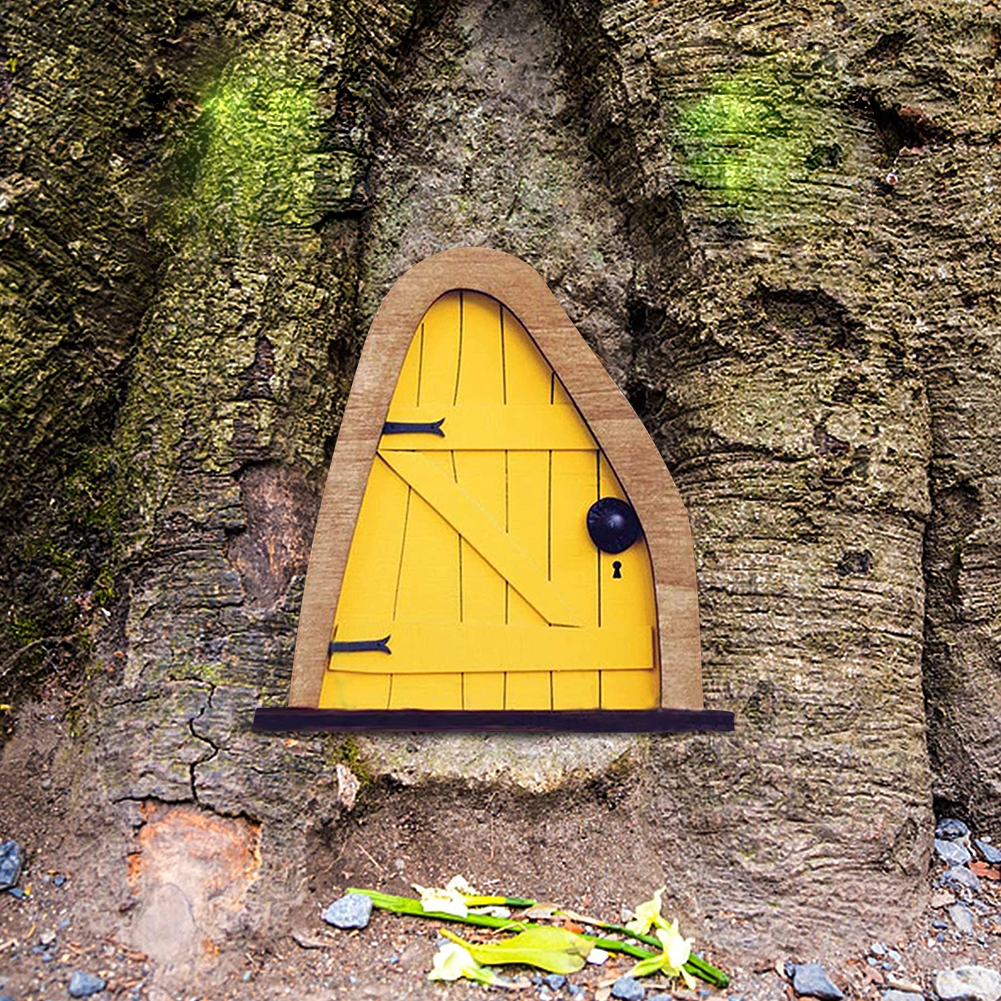 Mini Miniature Fairy Gate Yard Sculpture Courtyard Wooden Fairy Dwarf Window Door for Tree Gnome Art Garden Statues Decoration: E