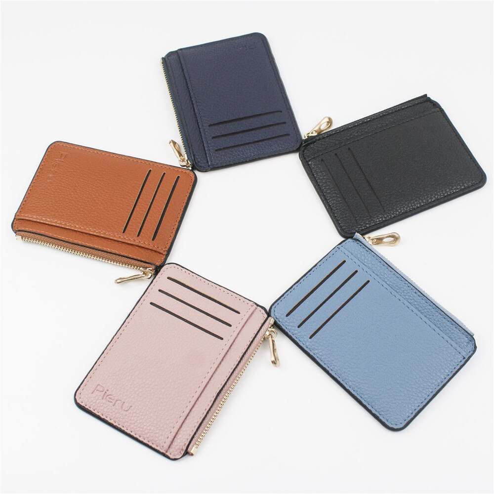 1pcs Slim Women Card Holder Pu Leather Unisex Zipper Business Card Case Men Credit Mini Cards Holder Wallet