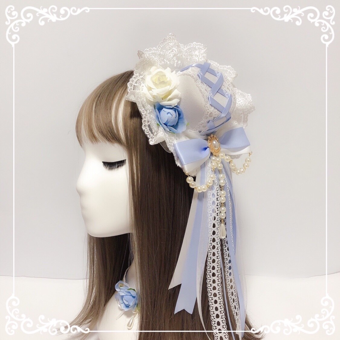 Lolita-accesorios para el cabello de color azul claro, accesorios para el cabello, diadema, flor, tocado gótico , flor azul cielo, boda: Top hat
