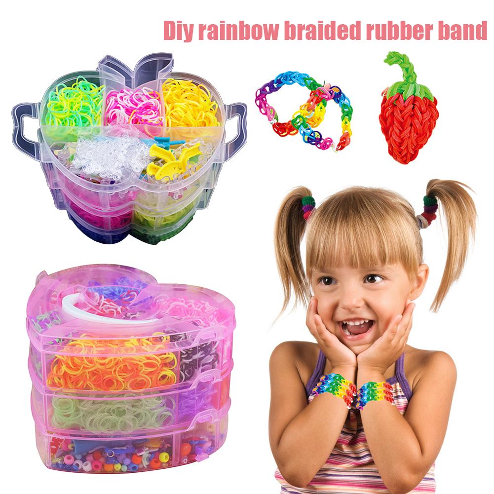 4500 Pieces Colorful Rainbow Rubber Band DIY Handmade Bracelet Tool Kit Beaded Toys for Girls Elastic Craft Toy Christmas