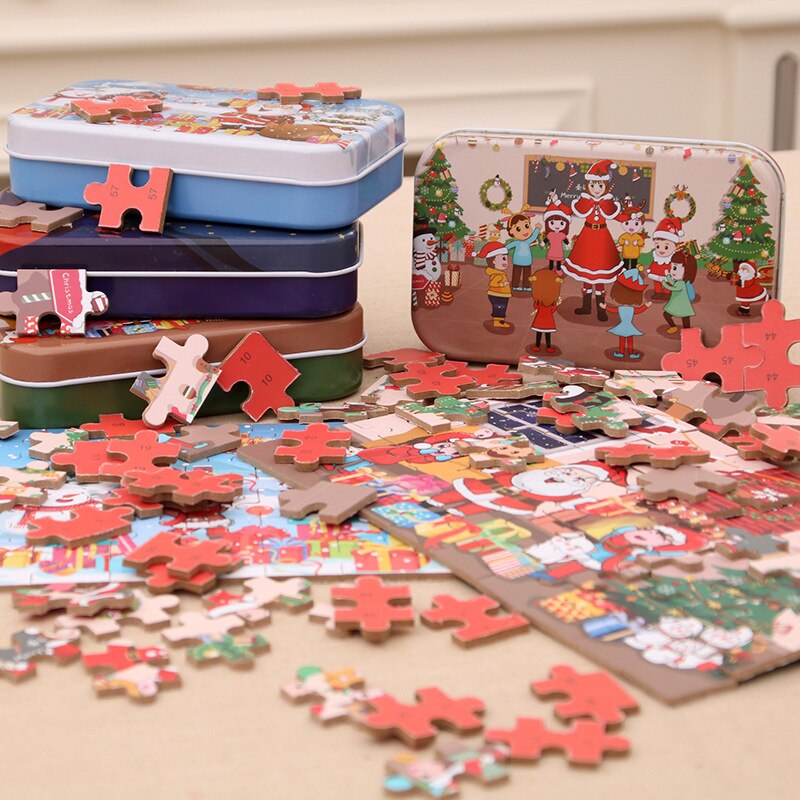 60 Stuks Van Kerstman Houten Puzzel Game Mini Houten Puzzel Kinderen Cartoon Puzzel Puzzel Puzzel Houten Diy