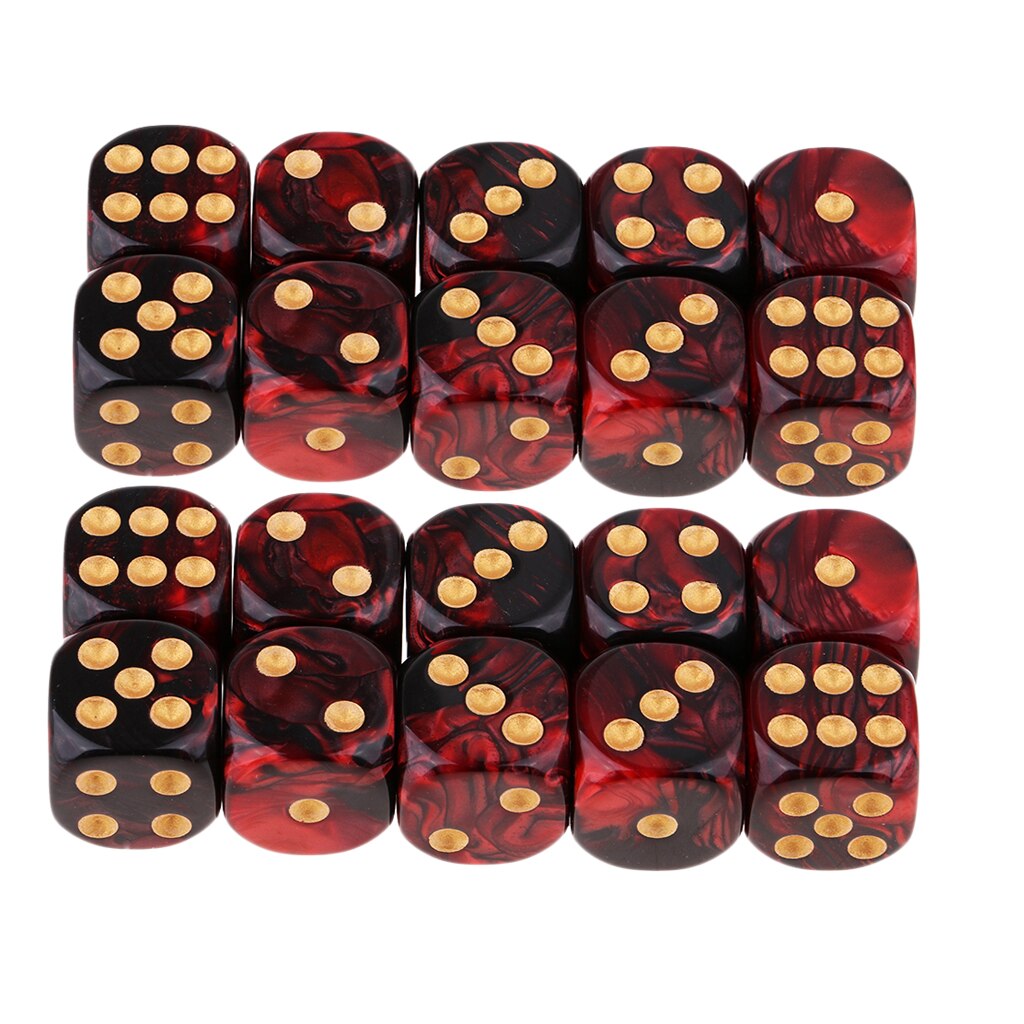 20x Twee Kleuren Zes Zijdige 16Mm D6 Hars Rollenspel Gaming Dobbelstenen Set Rood + Zwart