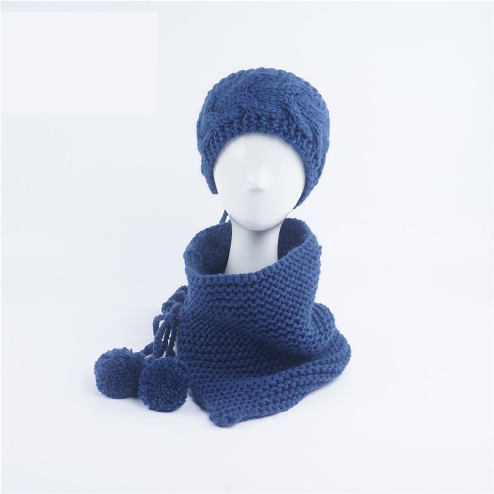 2 Pieces Set Kids Winter Hat Scarf For Girls Hats warm knitted cap Children's winter cloak thickening handmade scarves shawl