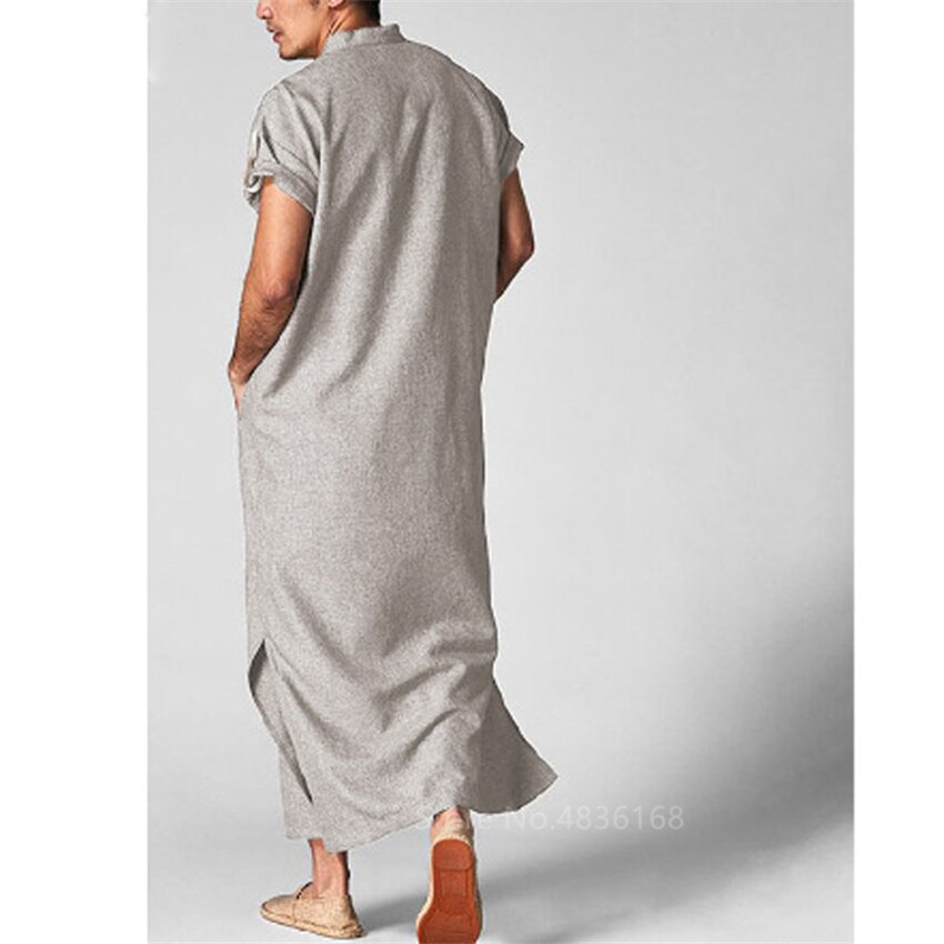 Islamitische Kleding Mannen Moslim Thobe Ramadan Mode Arabische Pakistan Saudi Arabië Abaya Dubai Korte Mouwen Kleding Kaftan Jubba