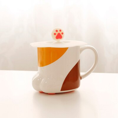 Coffee Mug Ceramic Cat Paw Ceramic Drinking Cup with Lid Milk Mugs Breakfast Oatmeal Cup Cartoon C Cup Caneca: C