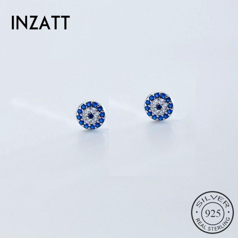 INZATT Talismano Occhi Azzurri Pieni Zircone Tondo Orecchini Con Perno Reale dell'argento Sterlina 925 di Boho Gioielleria Raffinata Per Le Donne Del Partito Accessori
